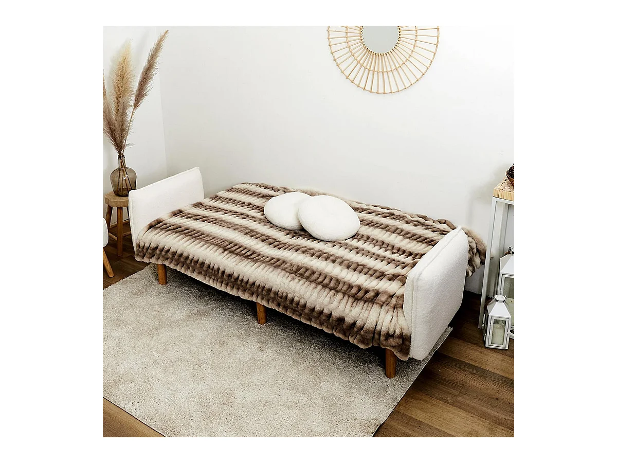 FLIP - Canapé Convertible Bois d'Eucalyptus Tissu Blanc