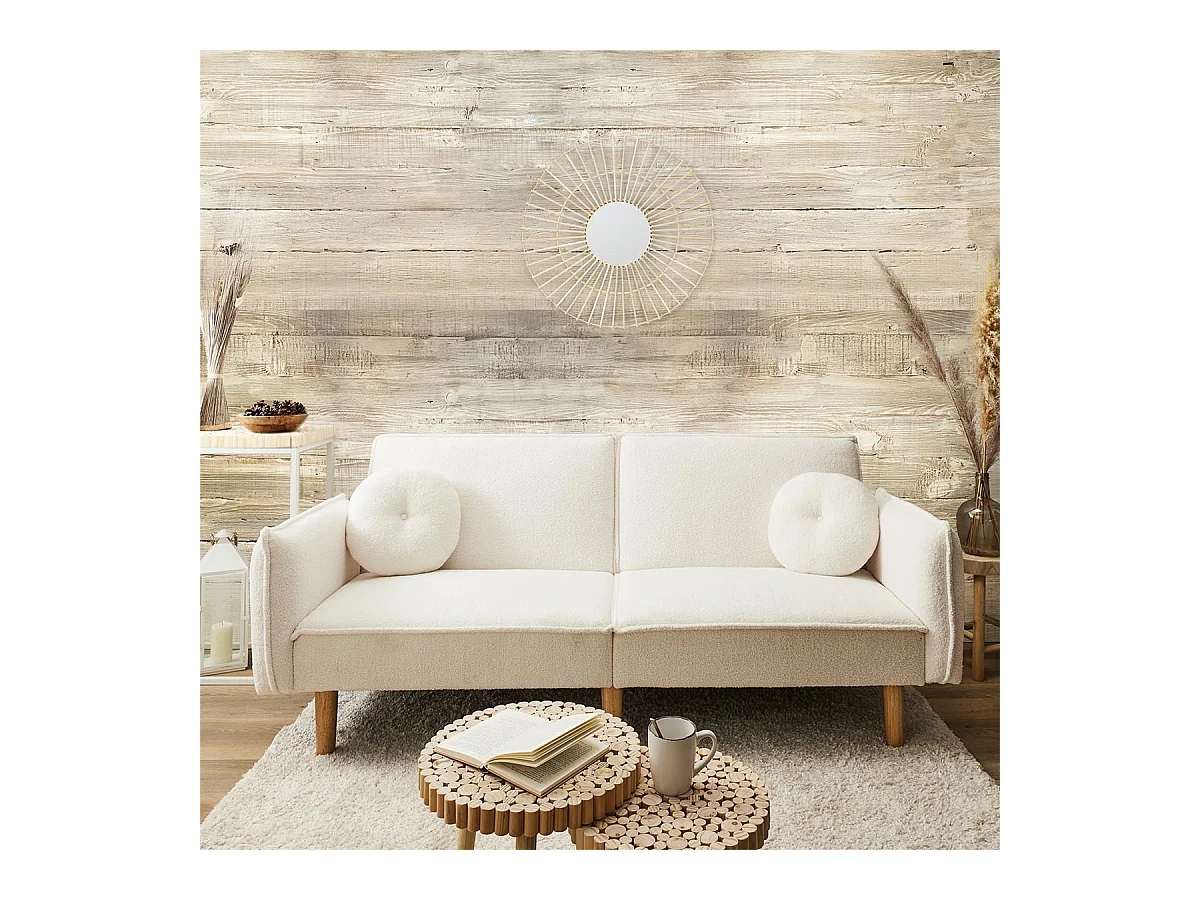 FLIP - Canapé Convertible Bois d'Eucalyptus Tissu Blanc