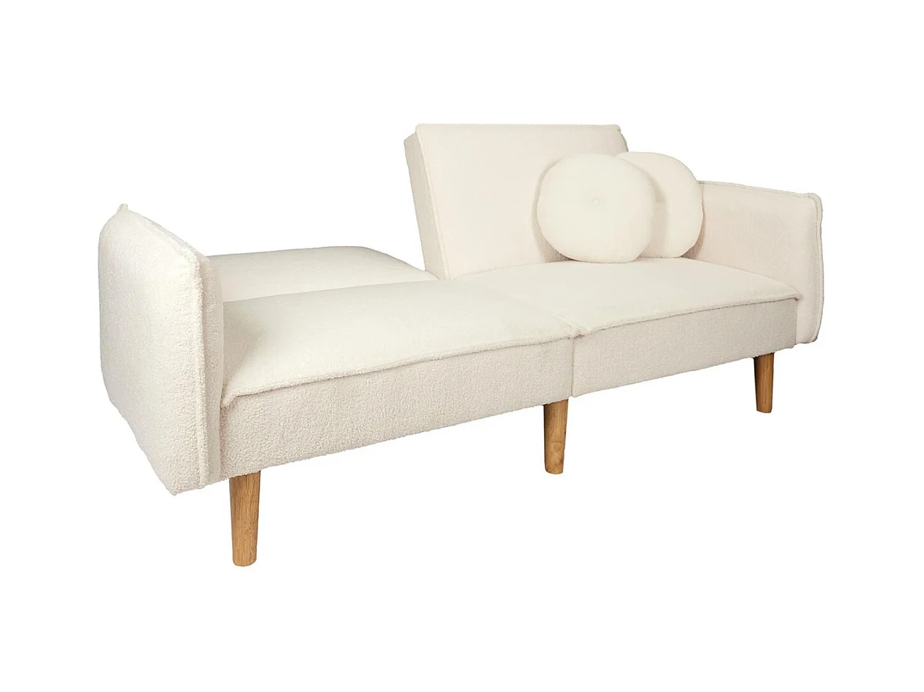 FLIP - Canapé Convertible Bois d'Eucalyptus Tissu Blanc