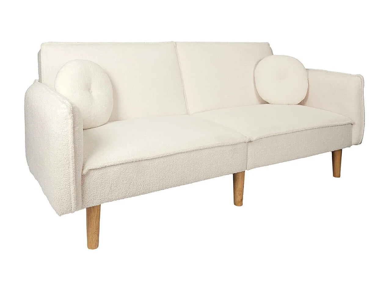 FLIP - Canapé Convertible Bois d'Eucalyptus Tissu Blanc