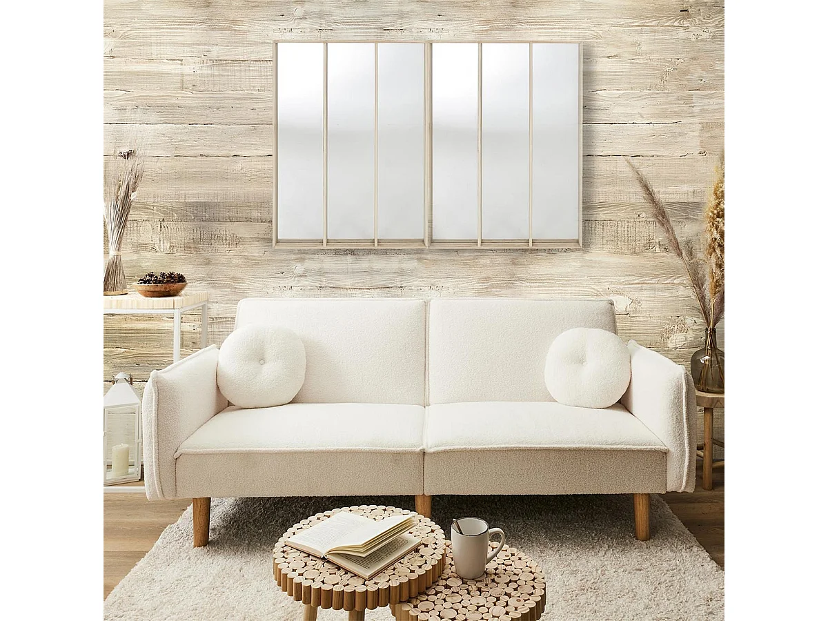 FLIP - Canapé Convertible Bois d'Eucalyptus Tissu Blanc