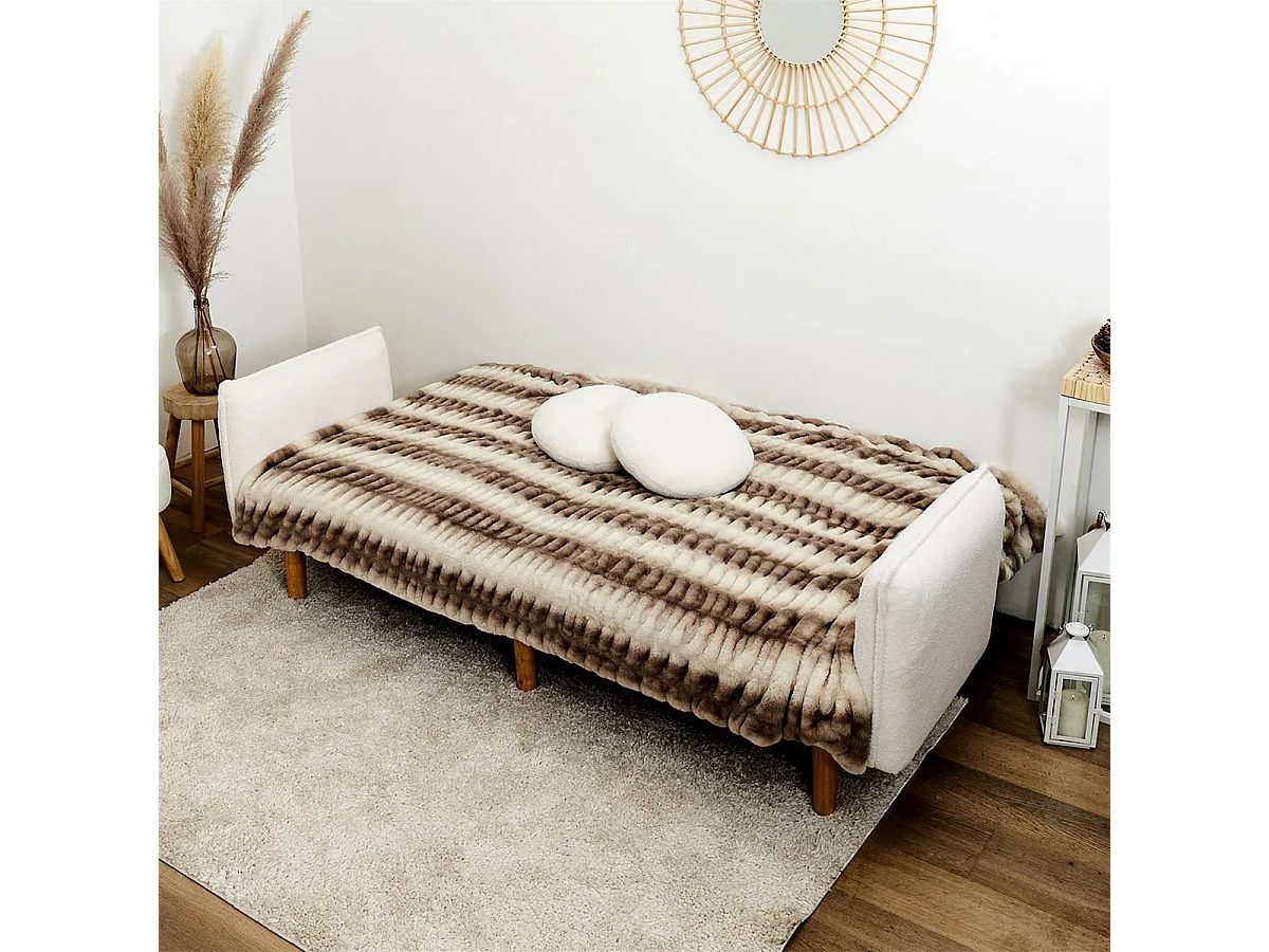 FLIP - Canapé Convertible Bois d'Eucalyptus Tissu Blanc