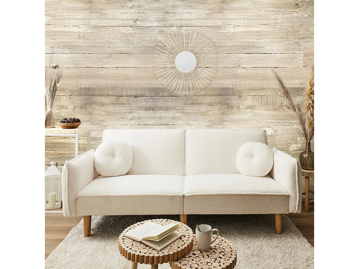 FLIP - Canapé Convertible Bois d'Eucalyptus Tissu Blanc