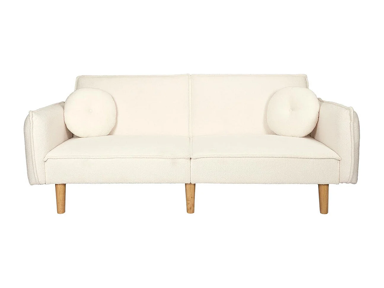 FLIP - Canapé Convertible Bois d'Eucalyptus Tissu Blanc