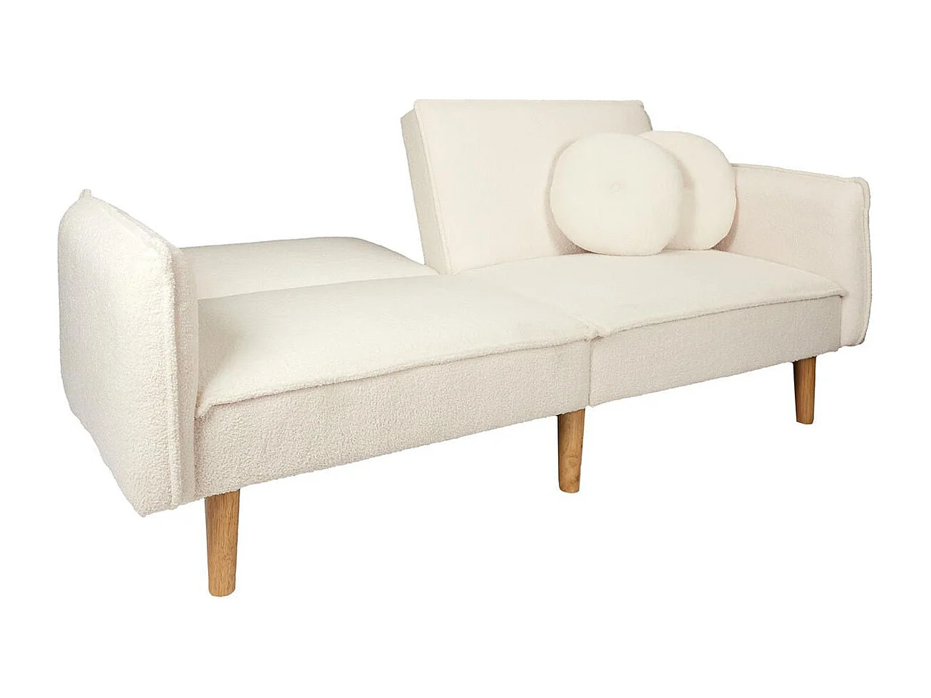 FLIP - Canapé Convertible Bois d'Eucalyptus Tissu Blanc