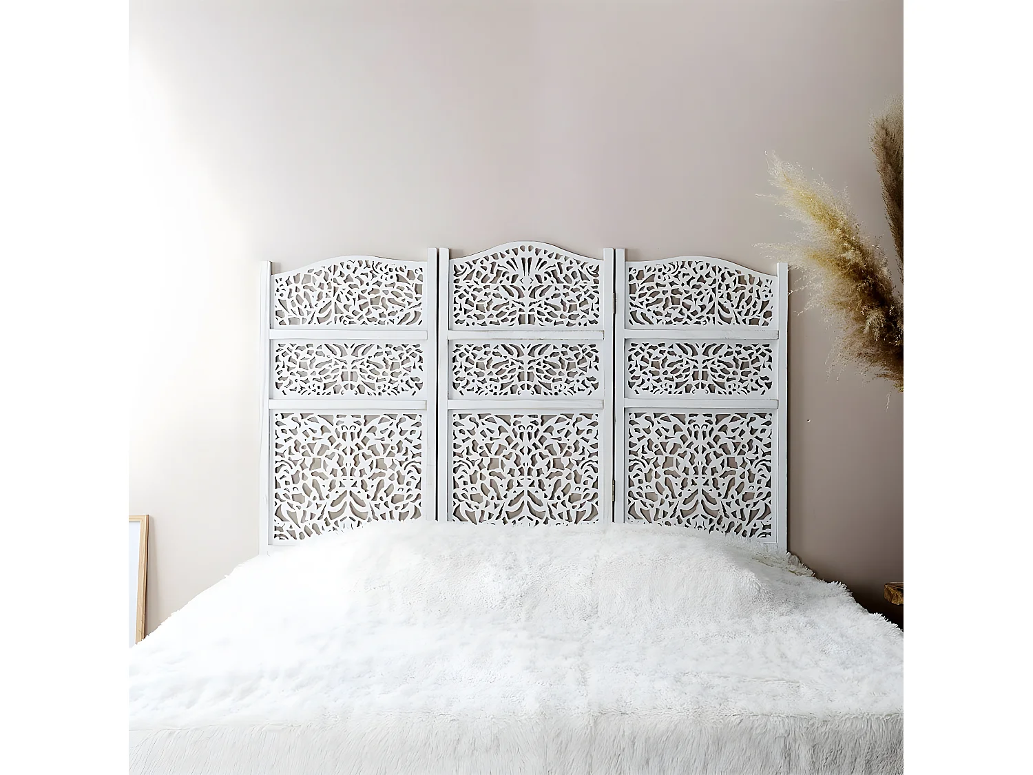 ROLNA - Tête de Lit Ajourée 140cm Bois de Paulownia Blanc