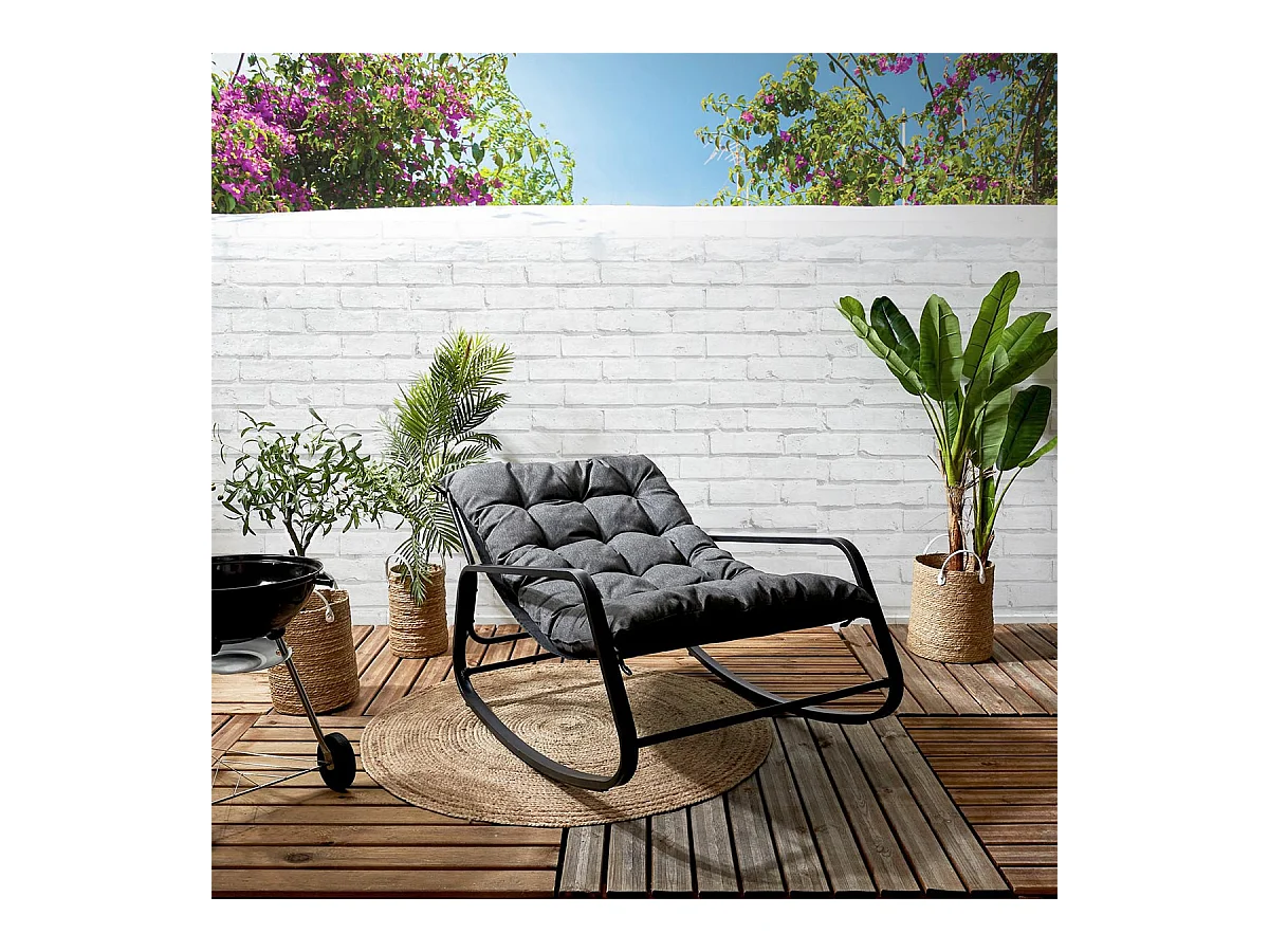 VIDIA - Fauteuil à Bascule Anthracite avec Coussin Capitonné