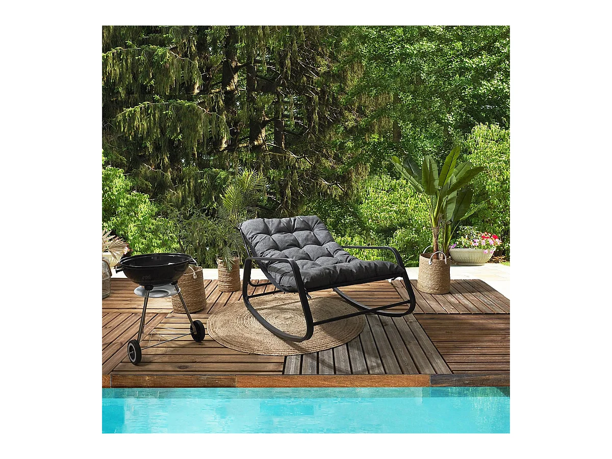 VIDIA - Fauteuil à Bascule Anthracite avec Coussin Capitonné