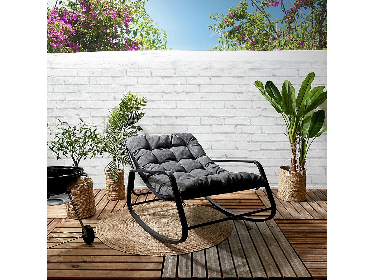 VIDIA - Fauteuil à Bascule Anthracite avec Coussin Capitonné