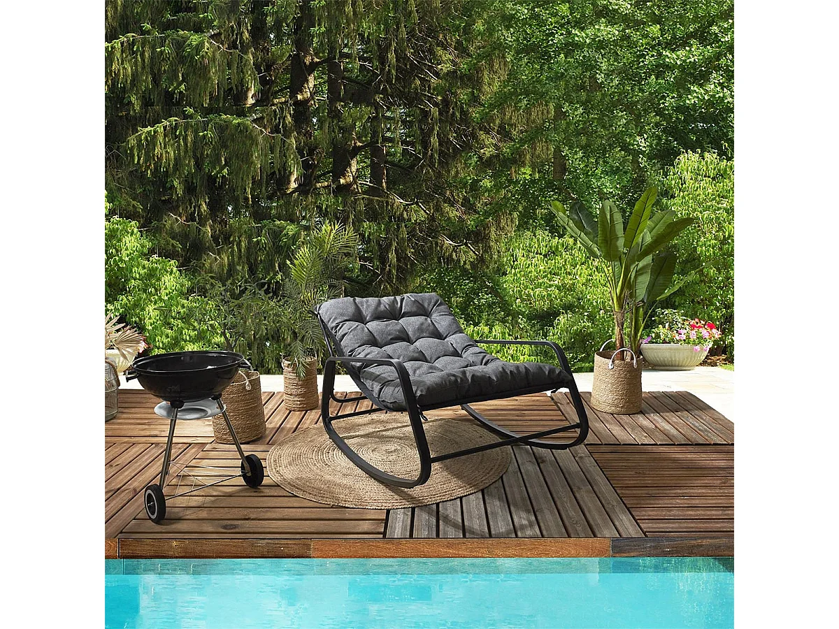 VIDIA - Fauteuil à Bascule Anthracite avec Coussin Capitonné