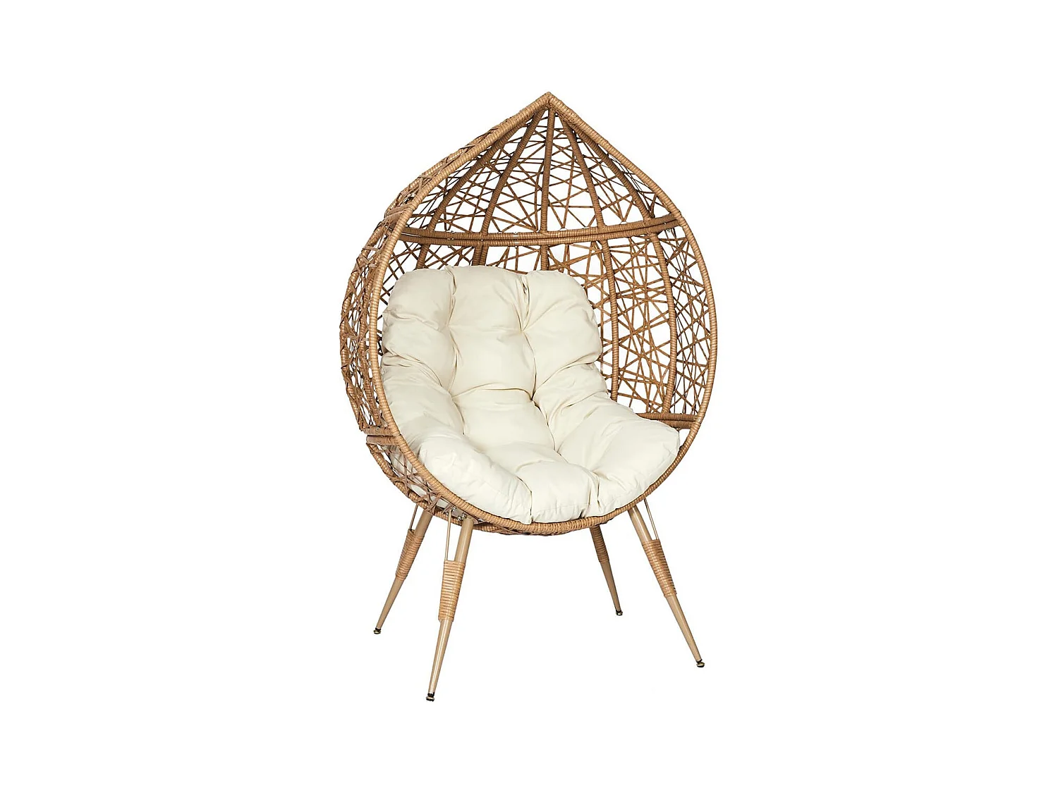 MERIDA - Fauteuil Cocon Effet Rotin Assise Capitonnée