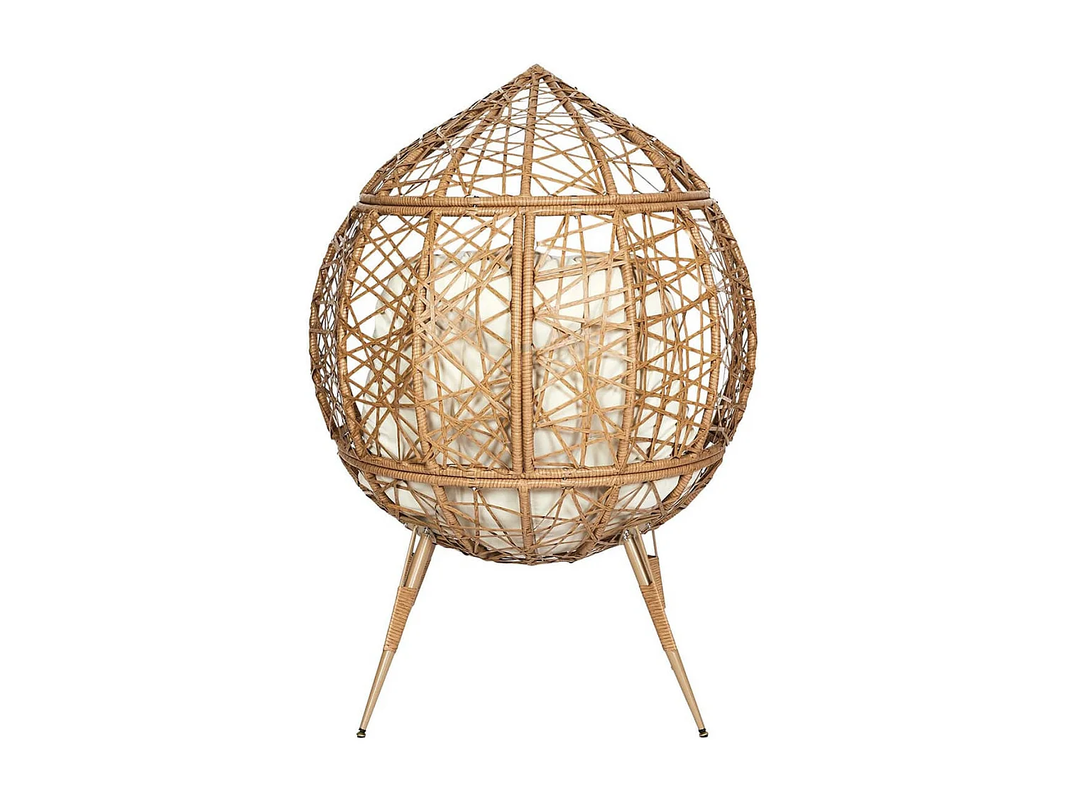 MERIDA - Fauteuil Cocon Effet Rotin Assise Capitonnée