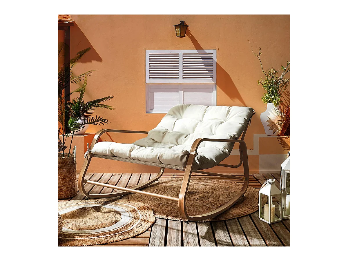 VIDIA - Fauteuil à Bascule Effet Bois avec Coussin Capitonné