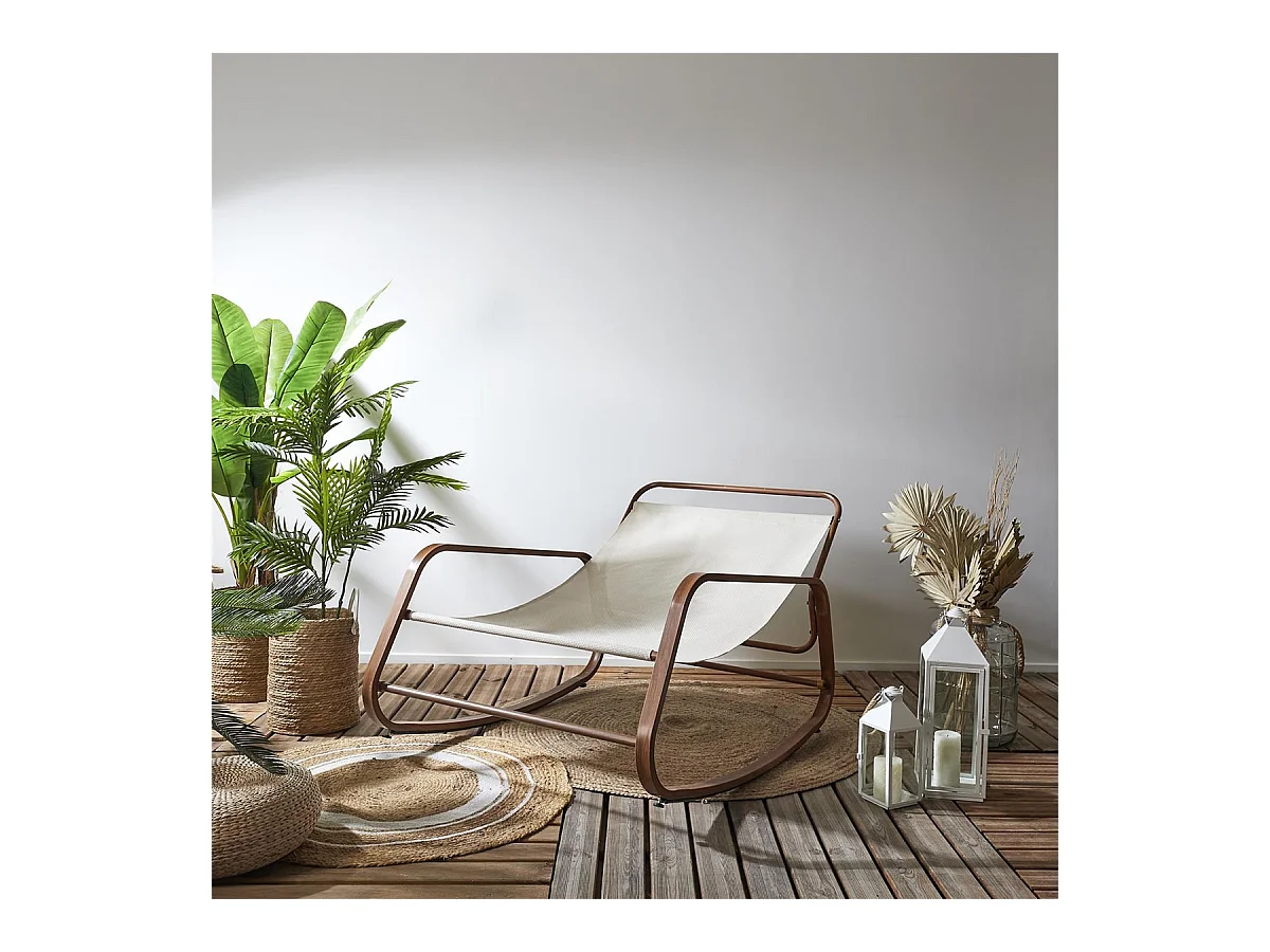 VIDIA - Fauteuil à Bascule Effet Bois avec Coussin Capitonné