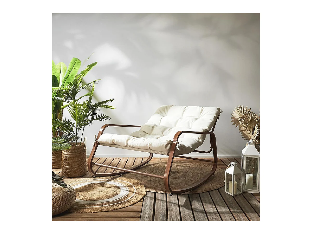VIDIA - Fauteuil à Bascule Effet Bois avec Coussin Capitonné