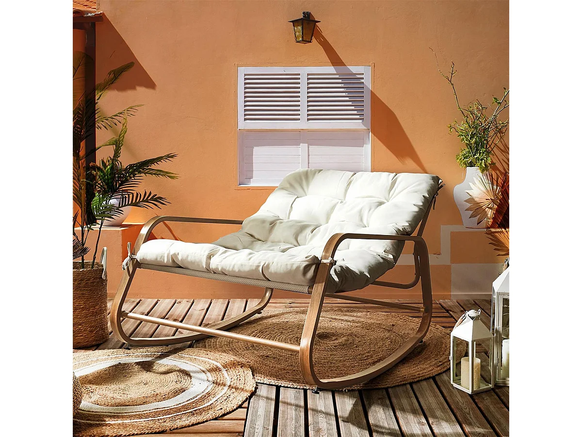 VIDIA - Fauteuil à Bascule Effet Bois avec Coussin Capitonné