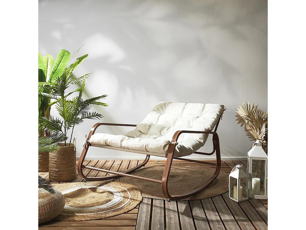 VIDIA - Fauteuil à Bascule Effet Bois avec Coussin Capitonné