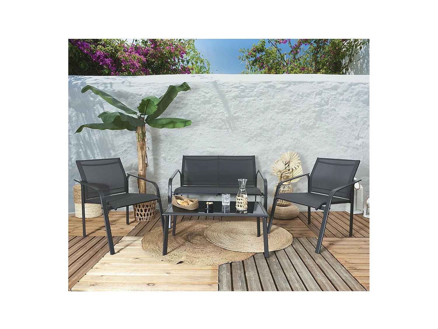 TAHIA - Salon de Jardin 4 Pièces Gris Anthracite