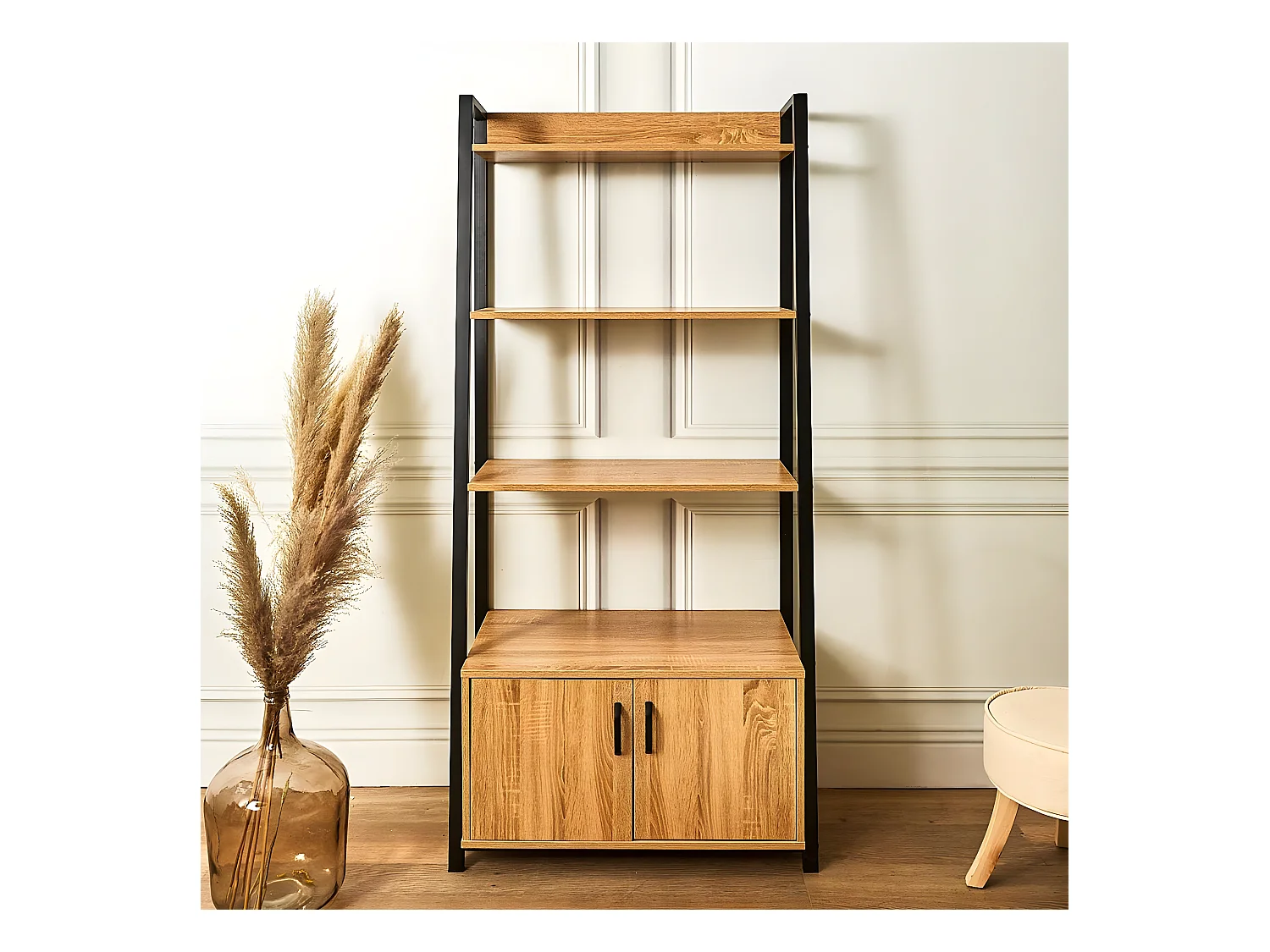 RAJIO - Meuble Etagère Industriel Effet Bois et Métal