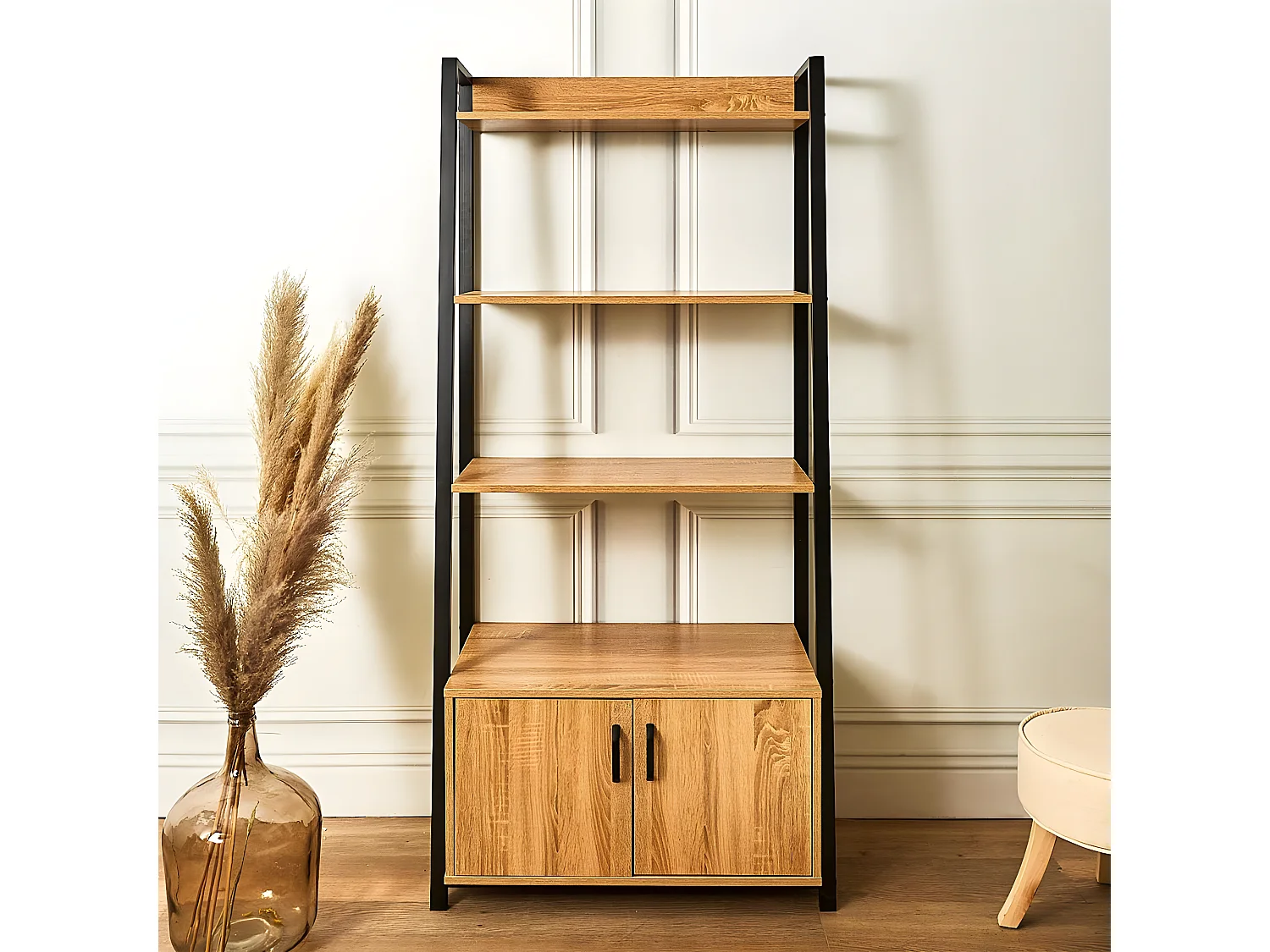 RAJIO - Meuble Etagère Industriel Effet Bois et Métal