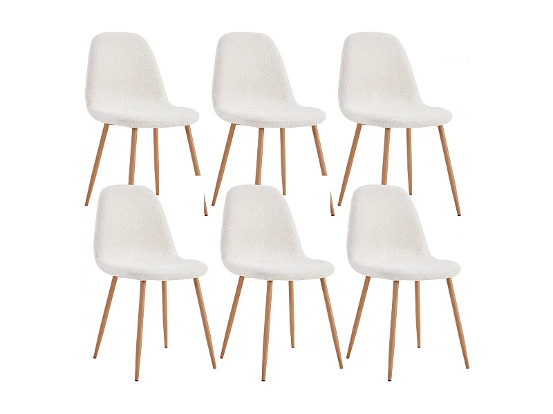 FJARD - Lot de 6 Chaises Blanches Tissu Bouclettes
