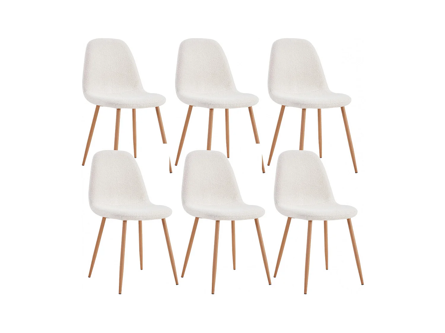FJARD - Lot de 6 Chaises Blanches Tissu Bouclettes