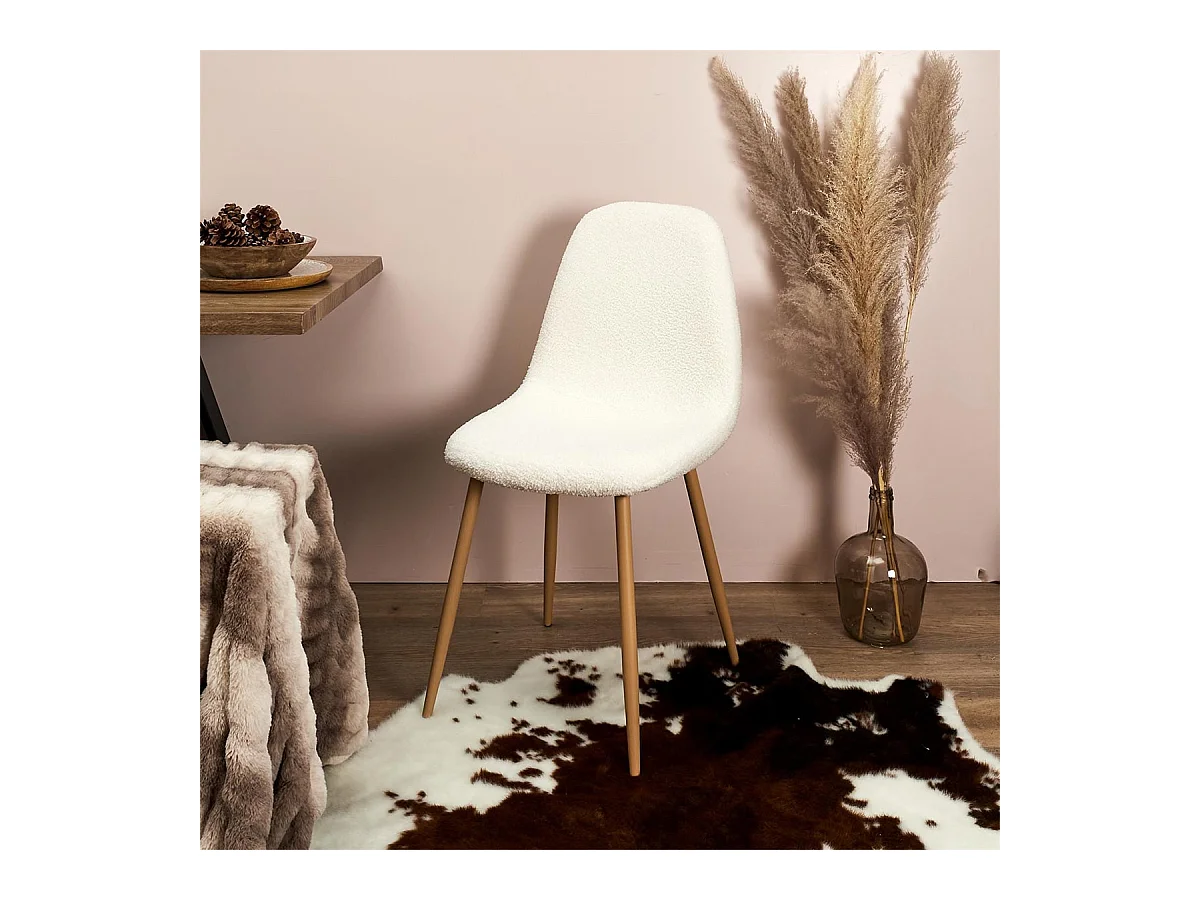 FJARD - Lot de 6 Chaises Blanches Tissu Bouclettes