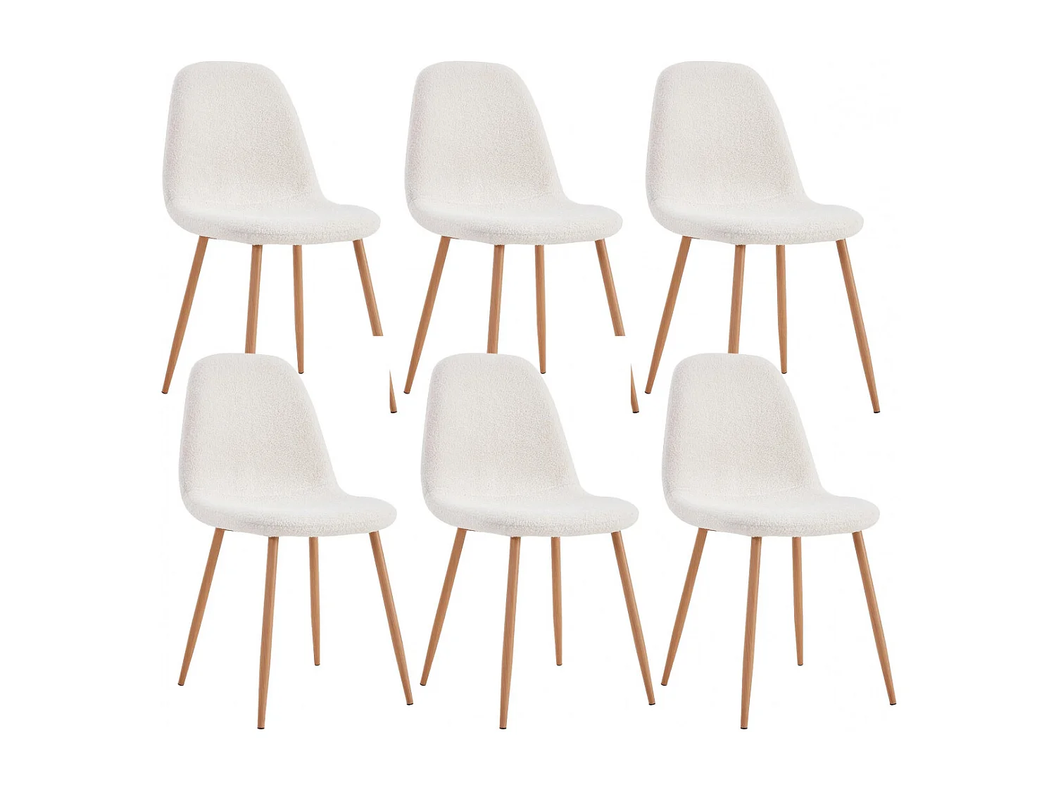 FJARD - Lot de 6 Chaises Blanches Tissu Bouclettes