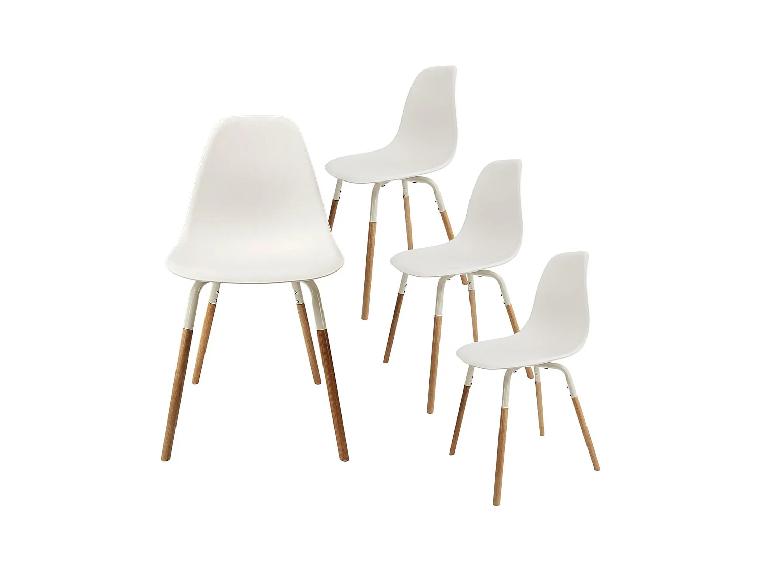 FLUK - Lot de 4 Chaises Polypropylène Blanc et Bois