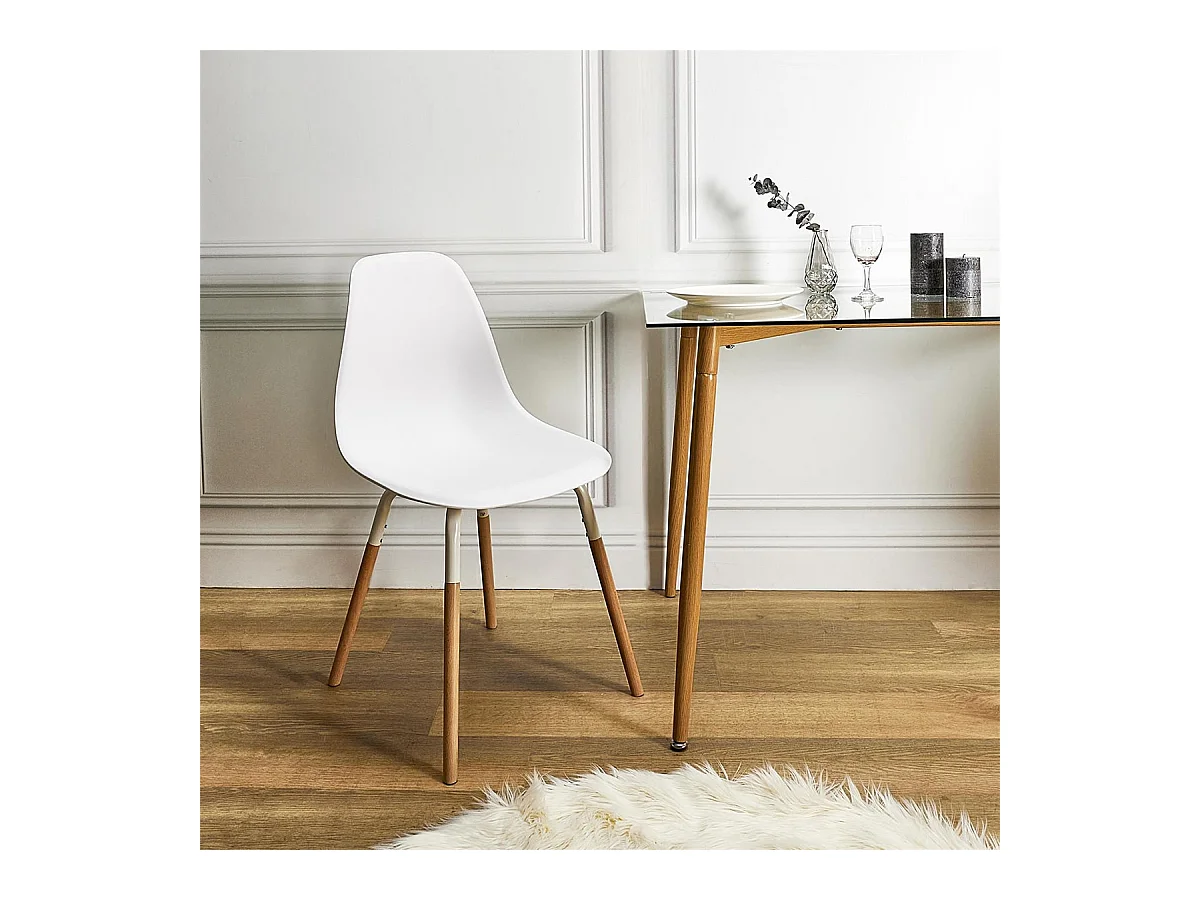 FLUK - Lot de 4 Chaises Polypropylène Blanc et Bois