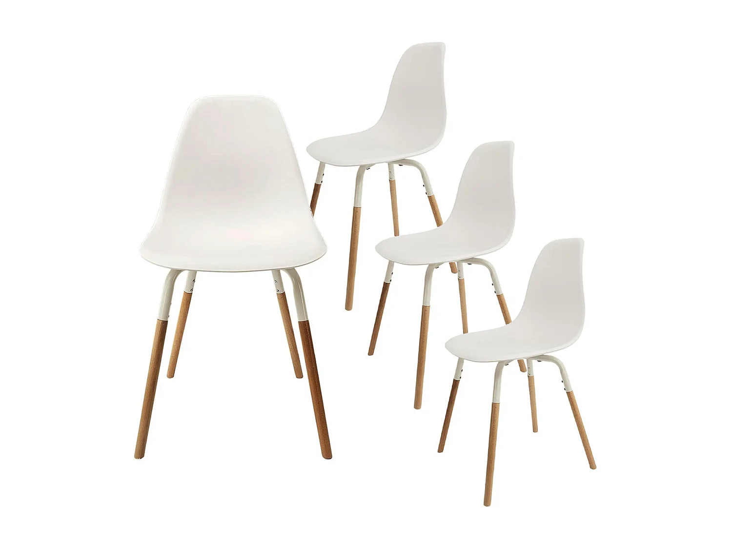 FLUK - Lot de 4 Chaises Polypropylène Blanc et Bois