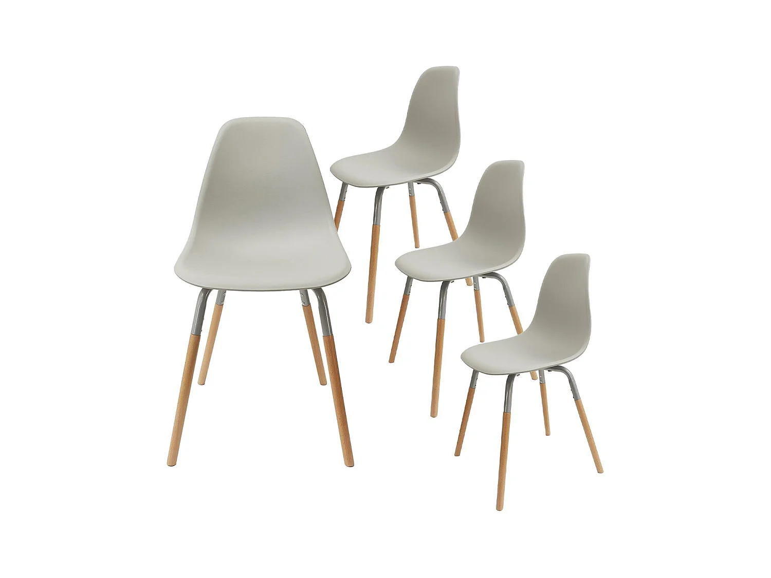 FLUK - Lot de 4 Chaises Polypropylène Gris et Bois