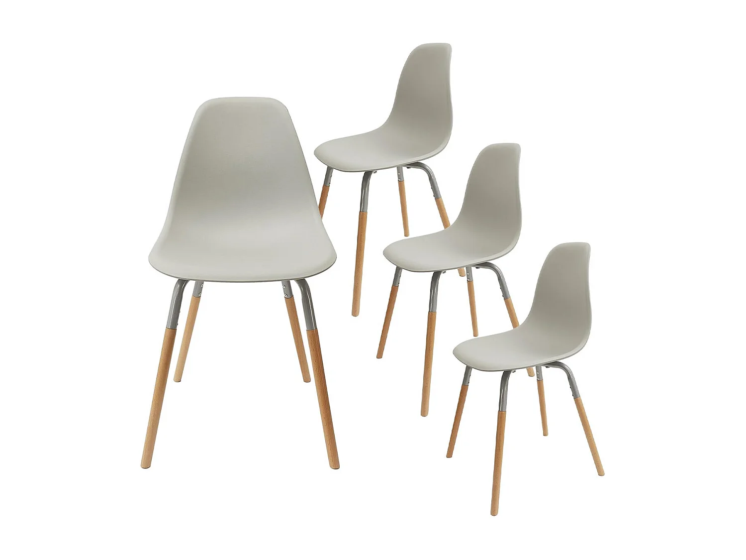 FLUK - Lot de 4 Chaises Polypropylène Gris et Bois
