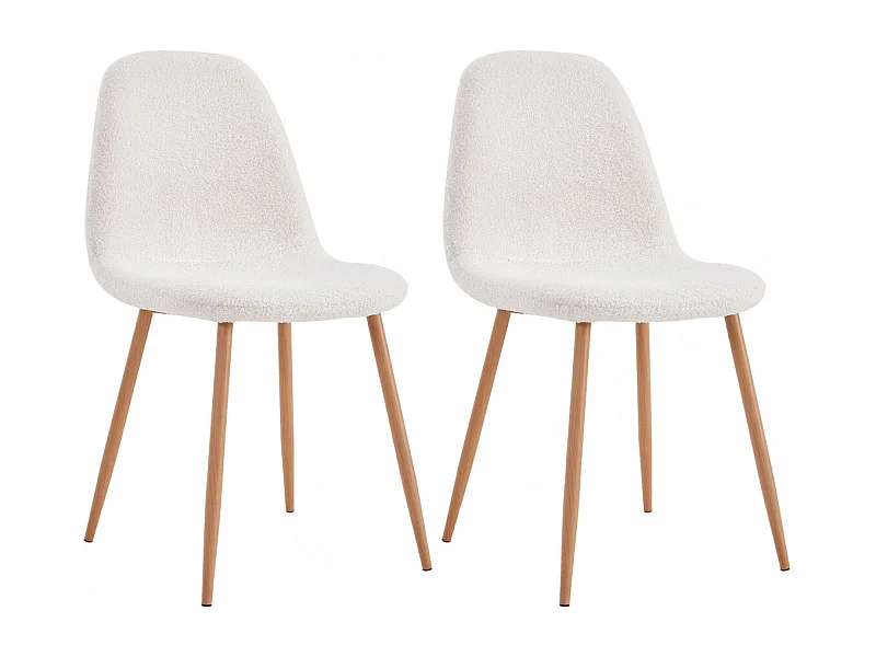 FJARD - Lot de 2 Chaises Blanches Tissu Bouclettes