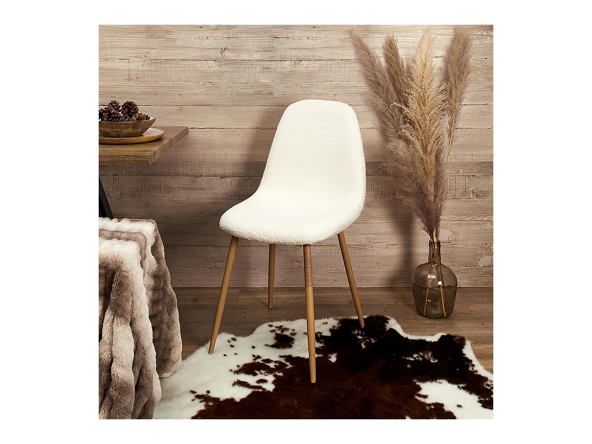 FJARD - Lot de 2 Chaises Blanches Tissu Bouclettes