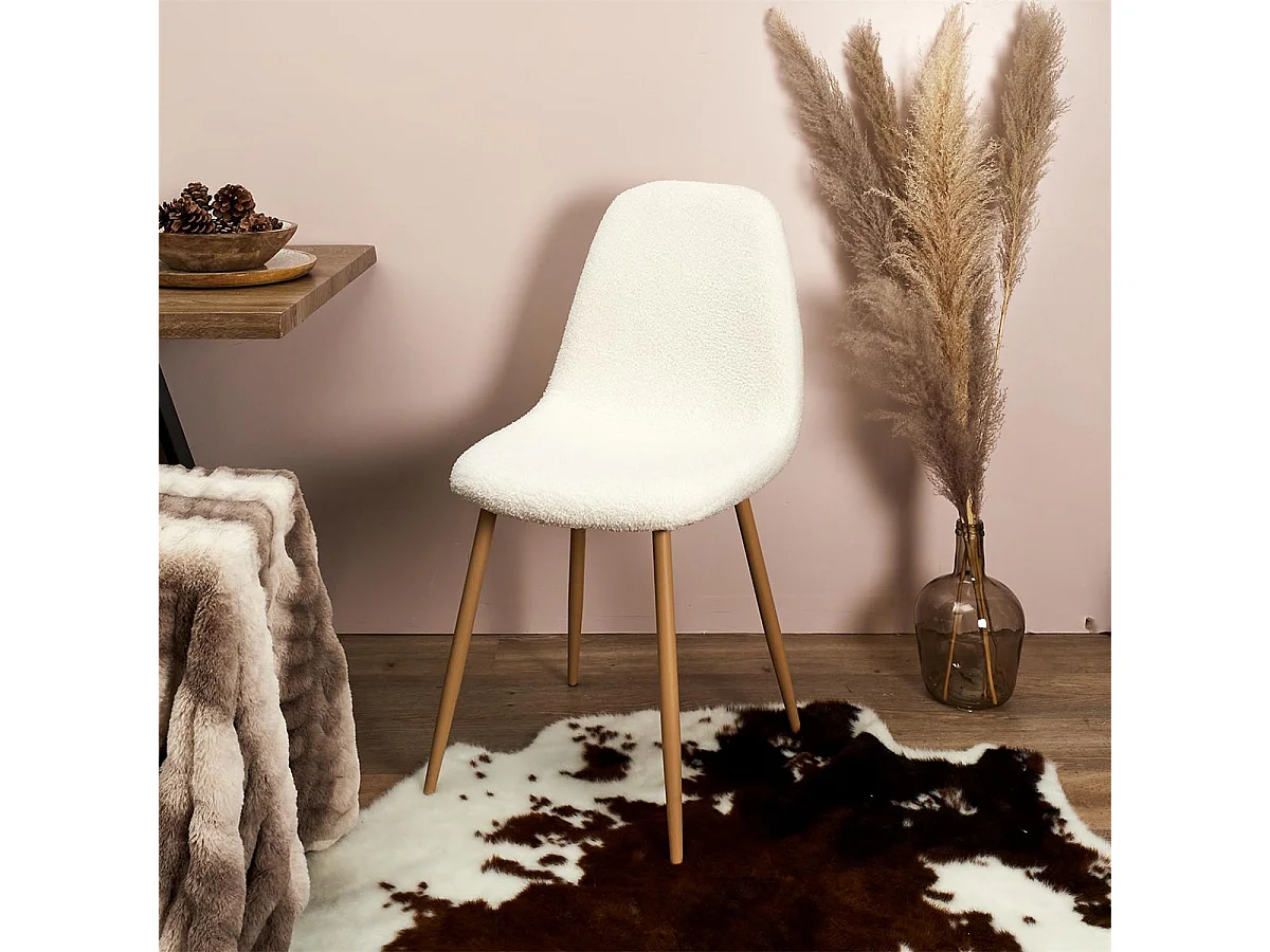 FJARD - Lot de 2 Chaises Blanches Tissu Bouclettes