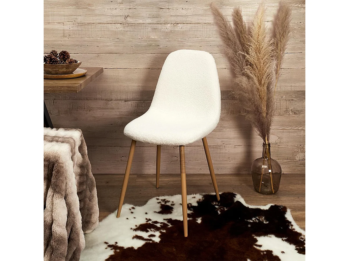 FJARD - Lot de 2 Chaises Blanches Tissu Bouclettes