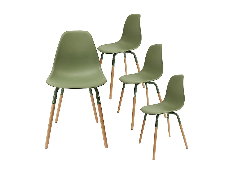 FLUK - Lot de 4 Chaises Polypropylène Vert et Bois