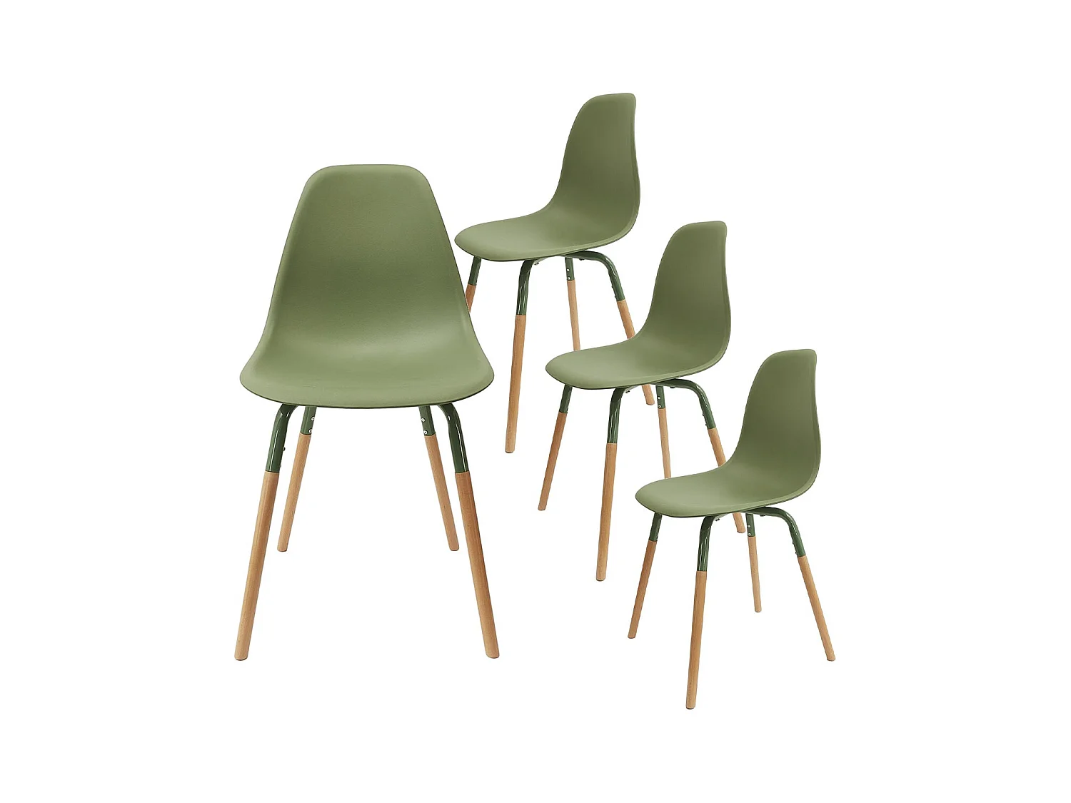 FLUK - Lot de 4 Chaises Polypropylène Vert et Bois
