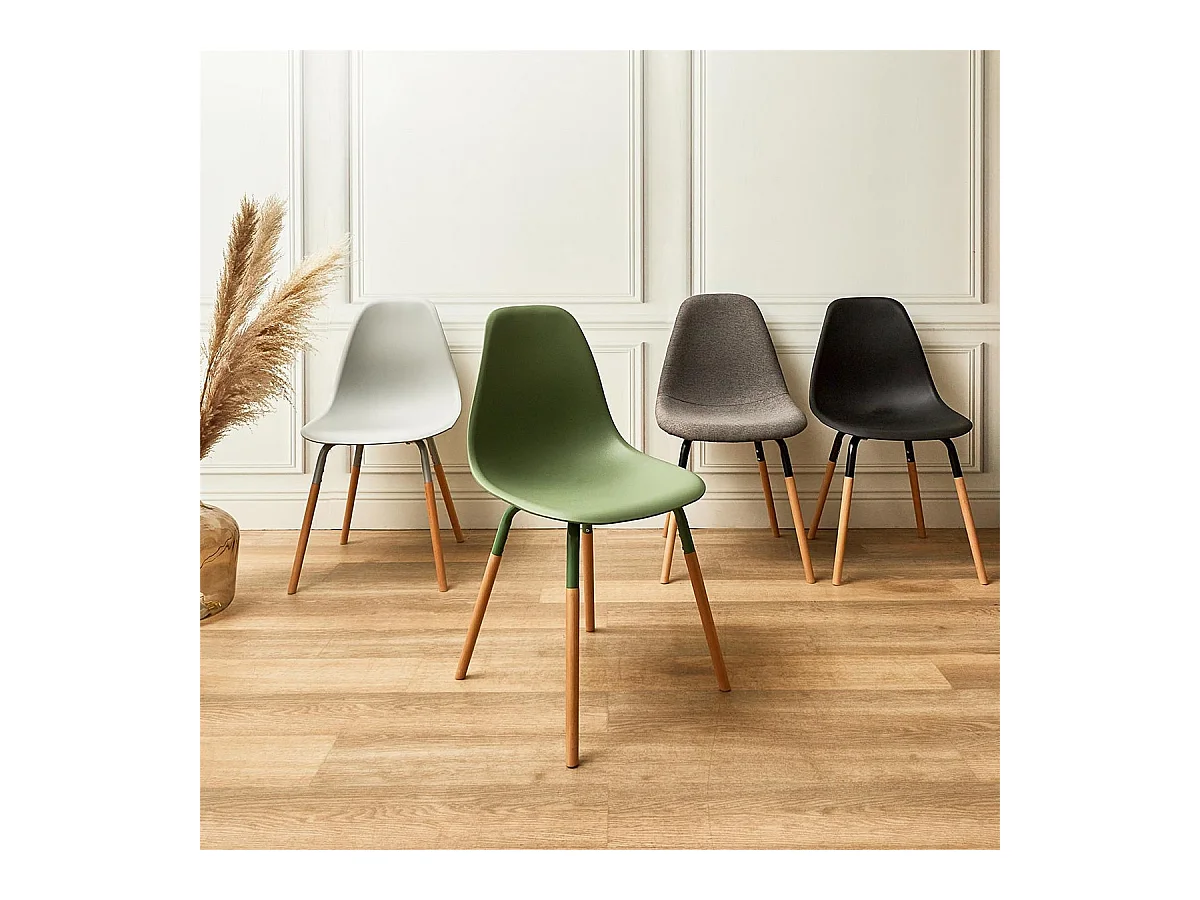 FLUK - Lot de 4 Chaises Polypropylène Vert et Bois