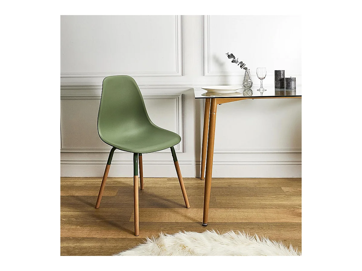 FLUK - Lot de 4 Chaises Polypropylène Vert et Bois
