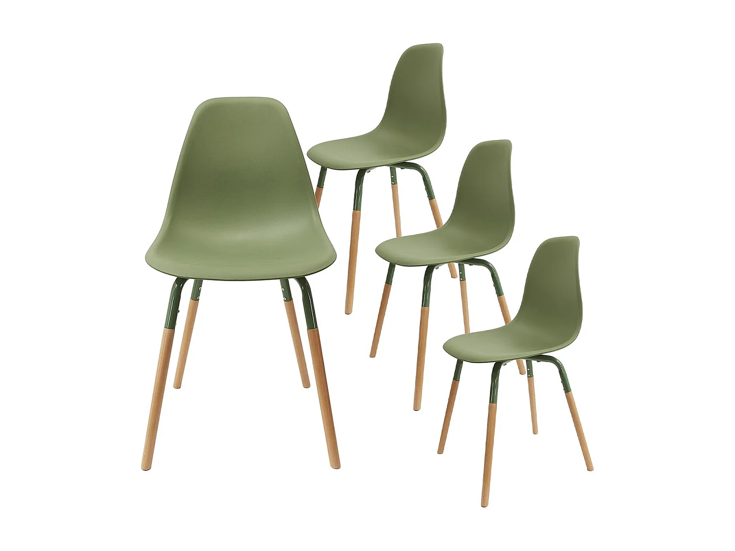 FLUK - Lot de 4 Chaises Polypropylène Vert et Bois