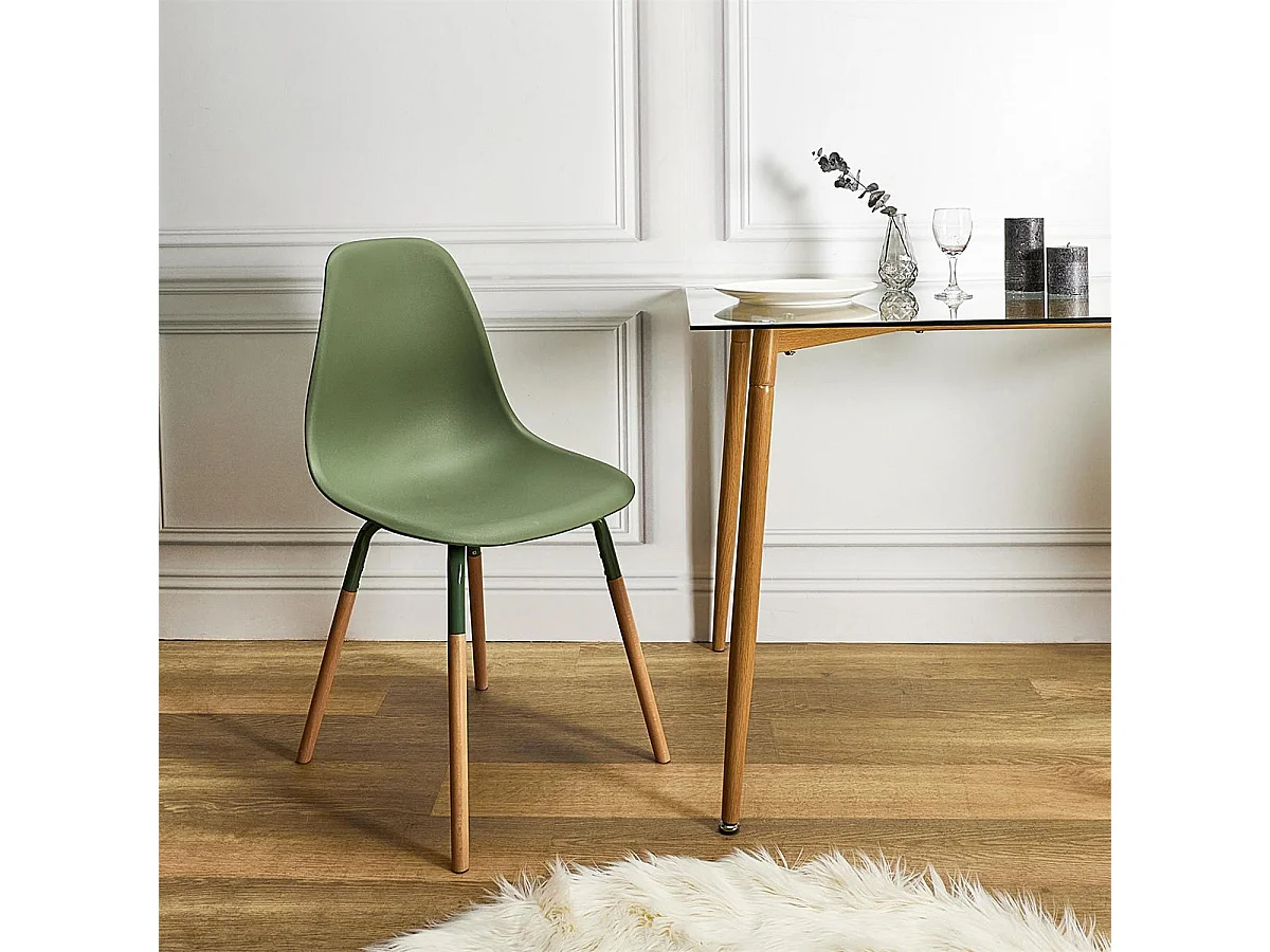 FLUK - Lot de 4 Chaises Polypropylène Vert et Bois