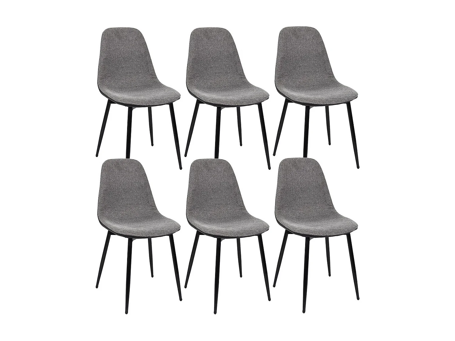 PIAGA - Lot de 6 Chaises Tissu Noir et Gris Chiné