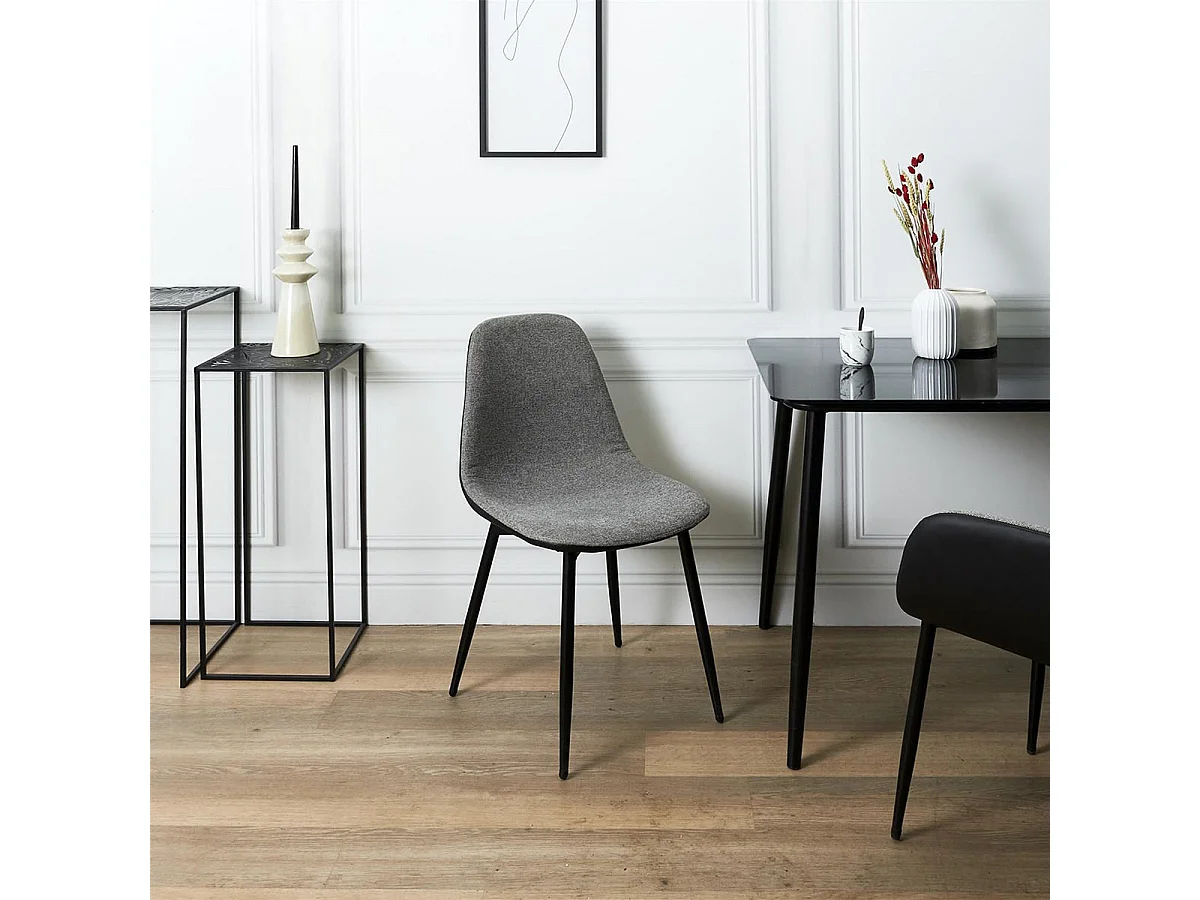 PIAGA - Lot de 6 Chaises Tissu Noir et Gris Chiné