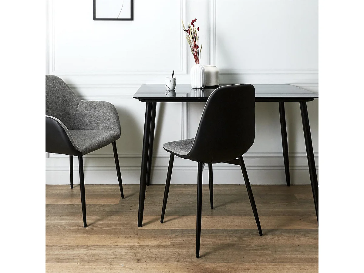 PIAGA - Lot de 6 Chaises Tissu Noir et Gris Chiné