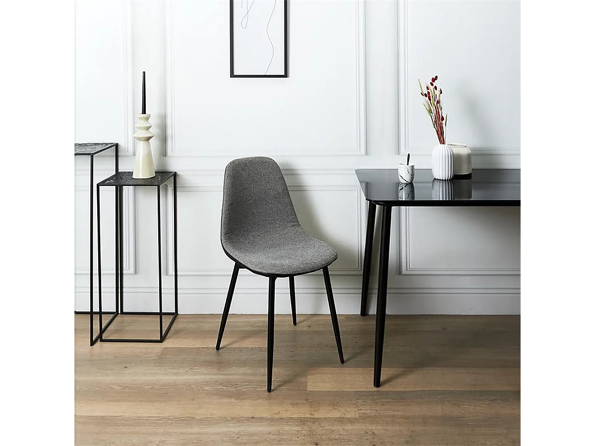 PIAGA - Lot de 6 Chaises Tissu Noir et Gris Chiné