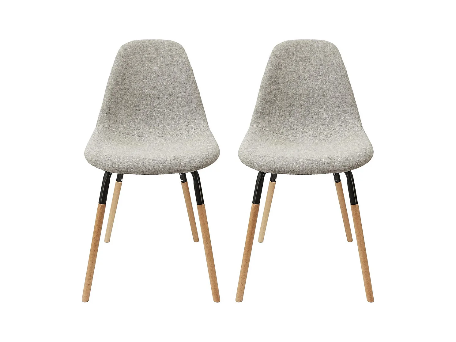 FLUK - Lot de 2 Chaises Tissu Gris Chiné Clair et Bois