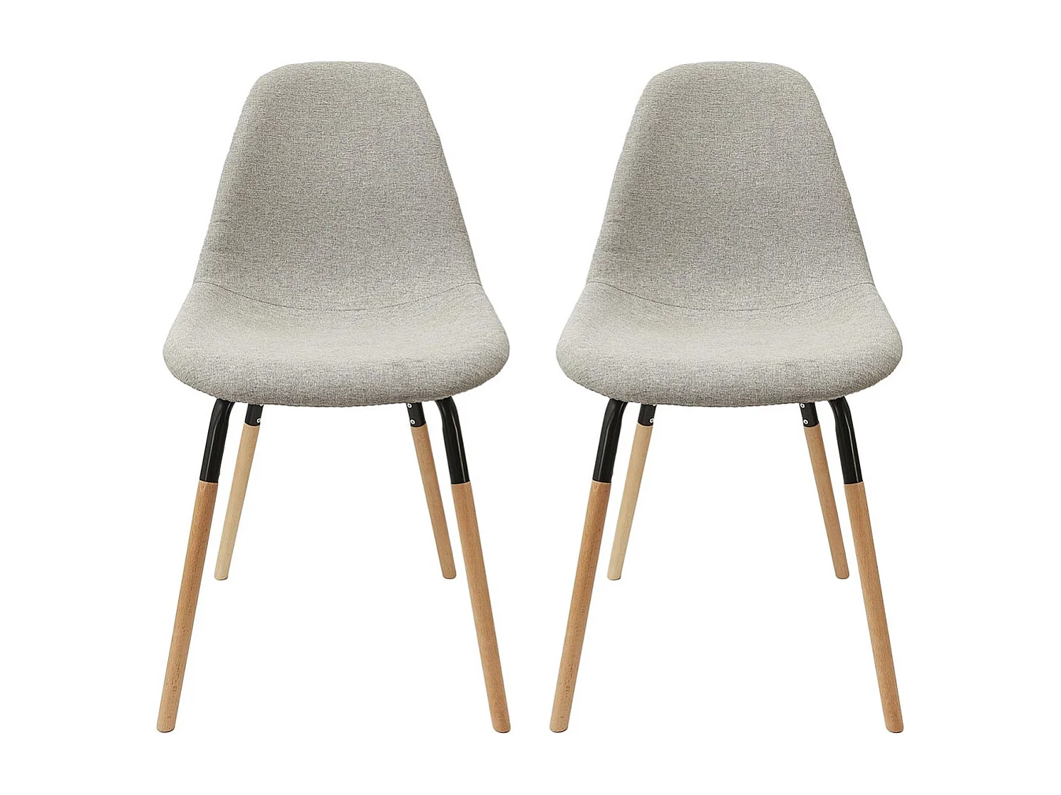 FLUK - Lot de 2 Chaises Tissu Gris Chiné Clair et Bois