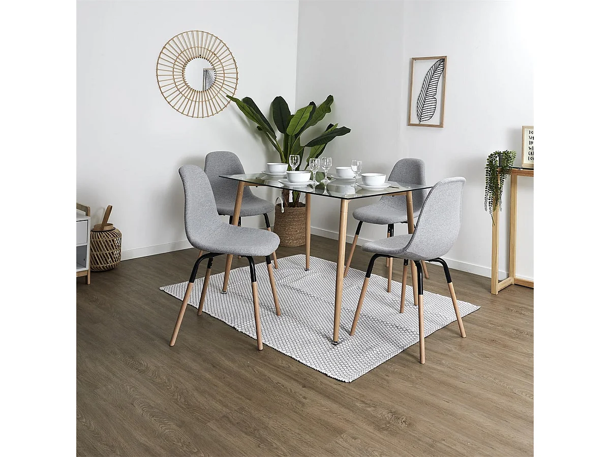 FLUK - Lot de 2 Chaises Tissu Gris Chiné Clair et Bois